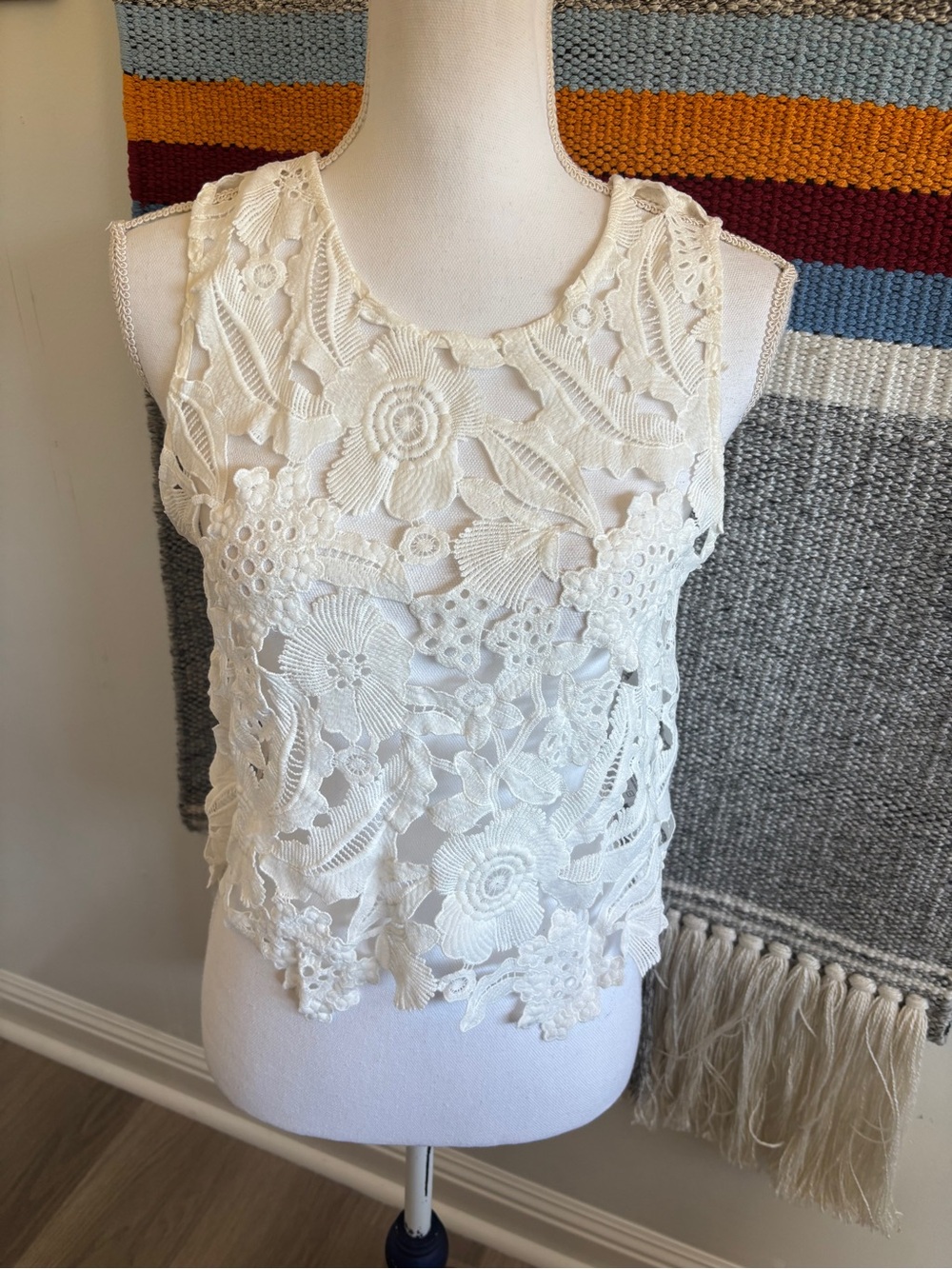 Caution To The Wind Ivory Floral Crochet Camisole